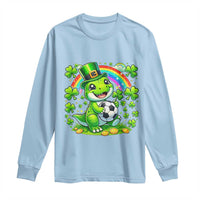 Cute Dinosaur Soccer Player Long Sleeve Shirt St Patricks Day Dino Lover