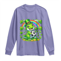 Cute Dinosaur Soccer Player Long Sleeve Shirt St Patricks Day Dino Lover