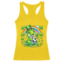 Cute Dinosaur Soccer Player Racerback Tank Top St Patricks Day Dino Lover