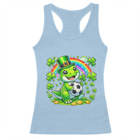 Cute Dinosaur Soccer Player Racerback Tank Top St Patricks Day Dino Lover