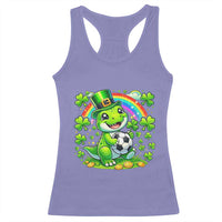 Cute Dinosaur Soccer Player Racerback Tank Top St Patricks Day Dino Lover