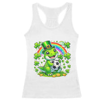 Cute Dinosaur Soccer Player Racerback Tank Top St Patricks Day Dino Lover