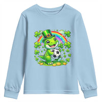 Cute Dinosaur Soccer Player Youth Sweatshirt St Patricks Day Dino Lover