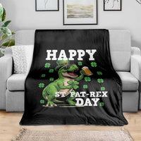 Happy St Pat Rex Day Throw Blanket Funny Dinosaur Drinking Beer