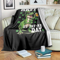 Happy St Pat Rex Day Throw Blanket Funny Dinosaur Drinking Beer