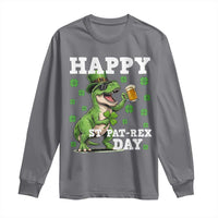 Happy St Pat Rex Day Long Sleeve Shirt Funny Dinosaur Drinking Beer