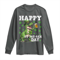 Happy St Pat Rex Day Long Sleeve Shirt Funny Dinosaur Drinking Beer