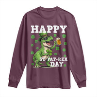 Happy St Pat Rex Day Long Sleeve Shirt Funny Dinosaur Drinking Beer