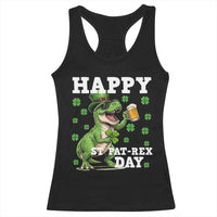 Happy St Pat Rex Day Racerback Tank Top Funny Dinosaur Drinking Beer