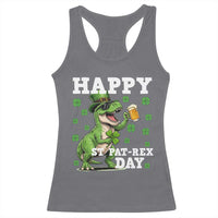 Happy St Pat Rex Day Racerback Tank Top Funny Dinosaur Drinking Beer