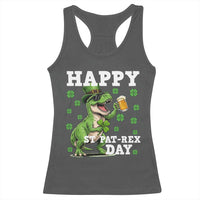 Happy St Pat Rex Day Racerback Tank Top Funny Dinosaur Drinking Beer