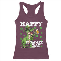 Happy St Pat Rex Day Racerback Tank Top Funny Dinosaur Drinking Beer