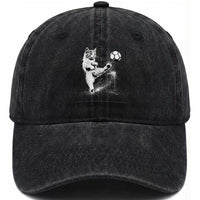 Cat Playing Soccer Washed Cotton Baseball Cap Funny Cat Lover Gift