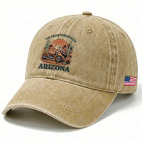 Vintage Arizona Motorcycle Rider Washed Cotton Baseball Cap Desert Cactus Grand Canyon State