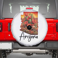 Arizona Map Blooming Cactus Flowers Gift Spare Tire Cover