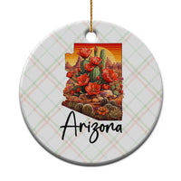 Arizona Map Blooming Cactus Flowers Gift Ceramic Ornament