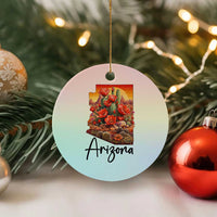 Arizona Map Blooming Cactus Flowers Gift Ceramic Ornament