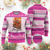 Arizona Map Blooming Cactus Flowers Gift Ugly Christmas Sweater