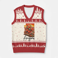 Arizona Map Blooming Cactus Flowers Gift V-Neck Knit Sweater Vest