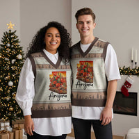 Arizona Map Blooming Cactus Flowers Gift V-Neck Knit Sweater Vest