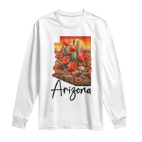 Arizona Map Blooming Cactus Flowers Gift Long Sleeve Shirt