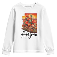 Arizona Map Blooming Cactus Flowers Gift Youth Sweatshirt