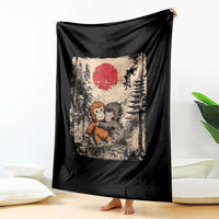 Vintage Japanese Ukiyoe Punch Baby Monkey Throw Blanket Kawaii Animal Gift