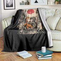 Vintage Japanese Ukiyoe Punch Baby Monkey Throw Blanket Kawaii Animal Gift