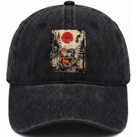 Vintage Japanese Ukiyoe Punch Baby Monkey Washed Cotton Baseball Cap Kawaii Animal Gift