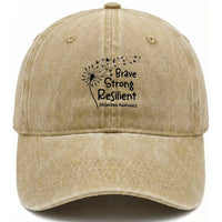 Brave Strong Resilient Washed Cotton Baseball Cap Melanoma Warrior Dandelion Gift