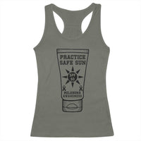 Practice Safe Sun Racerback Tank Top Funny Melanoma Skin Cancer Graphic