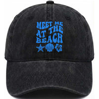 Meet Me At The Beach Washed Cotton Baseball Cap Tropical Summer Vacation Graphic