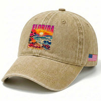Retro Florida Beach Washed Cotton Baseball Cap Summer Vacation Gift
