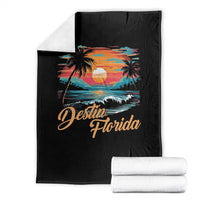 Destin Florida Beach Throw Blanket Retro Sunset Palm Tree Graphic
