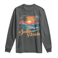 Destin Florida Beach Long Sleeve Shirt Retro Sunset Palm Tree Graphic