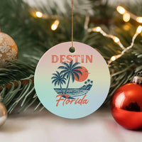 Vintage Destin Florida Beach Ceramic Ornament Sunset Palm Tree Graphic