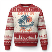 Vintage Destin Florida Beach Ugly Christmas Sweater Sunset Palm Tree Graphic