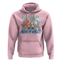 Beach Vibes Hoodie Floral Seashell Coastal Vacation Graphic