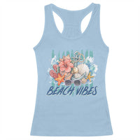 Beach Vibes Racerback Tank Top Floral Seashell Coastal Vacation Graphic