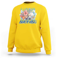 Beach Vibes Sweatshirt Floral Seashell Coastal Vacation Graphic