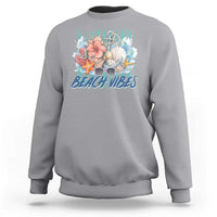 Beach Vibes Sweatshirt Floral Seashell Coastal Vacation Graphic
