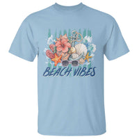 Beach Vibes T Shirt Floral Seashell Coastal Vacation Graphic