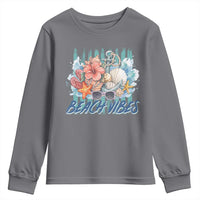Beach Vibes Youth Sweatshirt Floral Seashell Coastal Vacation Graphic