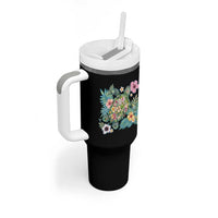 Floral Summer Turtle Tumbler With Handle Preppy Tropical Coastal Beach Graphic
