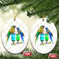 Hawaiian Parrots Drinking Margaritas Ceramic Ornament Beach Vacation Gift