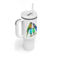 Hawaiian Parrots Drinking Margaritas Tumbler With Handle Beach Vacation Gift