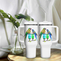Hawaiian Parrots Drinking Margaritas Tumbler With Handle Beach Vacation Gift