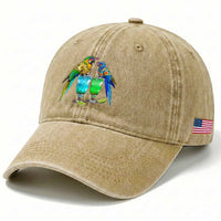 Hawaiian Parrots Drinking Margaritas Washed Cotton Baseball Cap Beach Vacation Gift
