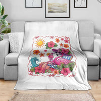 Funny Flamingo Tropical Floral Summer Vacation Graphic Throw Blanket