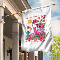 Funny Flamingo Tropical Floral Summer Vacation Graphic Garden Flag